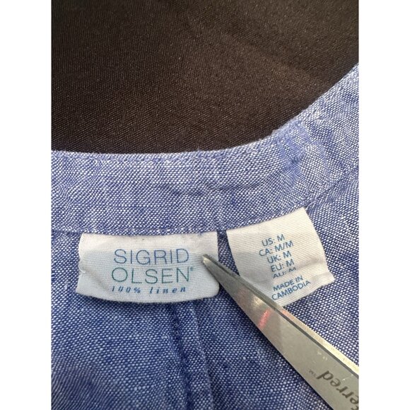 Sigrid Olsen Linen Blue Trapeze Dress Pockets Lagenlook Women’s Sz M Sleeveless - Picture 3 of 6
